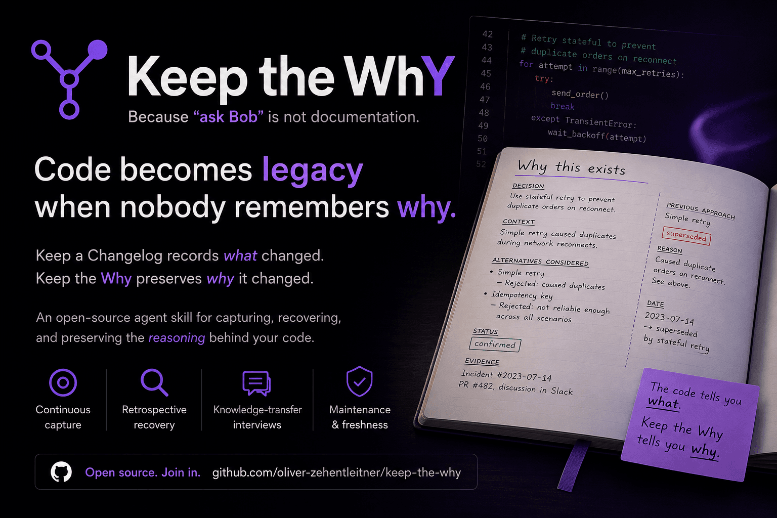 Keep the Why: Code Becomes Legacy When Nobody Remembers Why